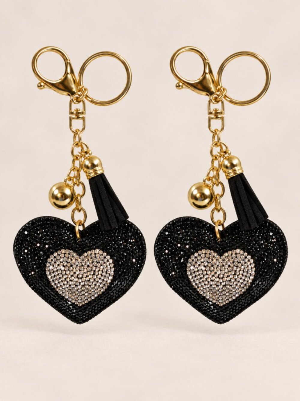 Set of 2 Sparkly Heart Bag Charms Keychains New